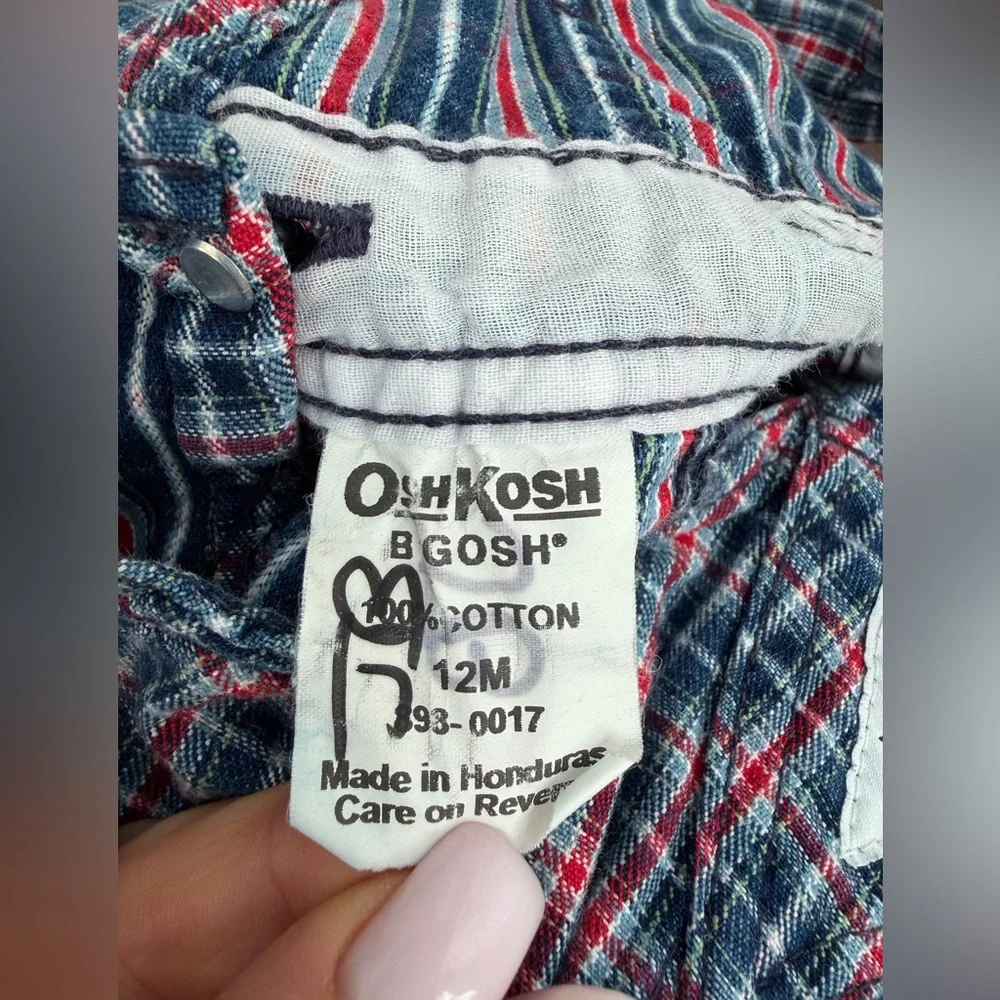 Vintage OshKosh BGosh Red White Blue Plaid Overalls Size 12 Months